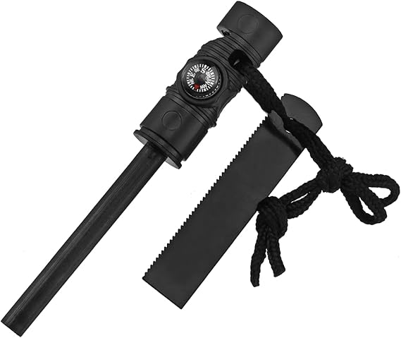 Arrancador de fuego con brújula, cuerda de paracaídas y silbato, encendedor de supervivencia de acero al fuego impermeable para tu campamento