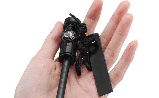 Arrancador de fuego con brújula, cuerda de paracaídas y silbato, encendedor de supervivencia de acero al fuego impermeable para tu campamento