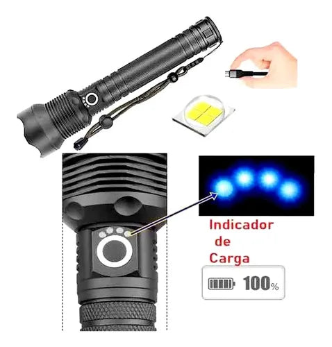 Linterna Táctica Policía Led Xml Nuevo Led P-90 Recargable Blanco Brillante Negro