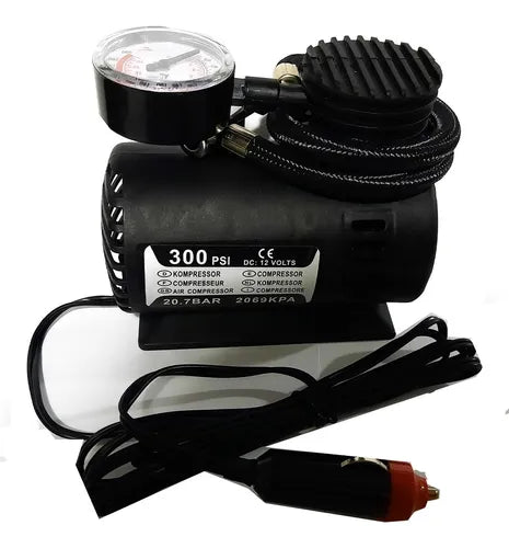 Mini Compresora Para Auto Portátil De Aire 12v 300psi Negro