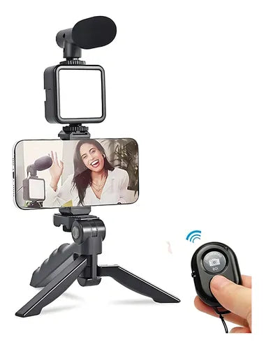 Kit Estabilizador y tripode Vertical y Horizontal Celular Luz Micrófono C remoto