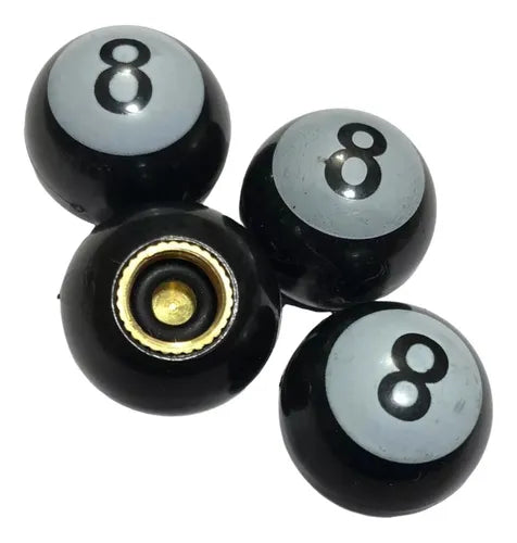 Set 4x Tapones Bola 8 Válvula Aire Llantas Autos Camionetas