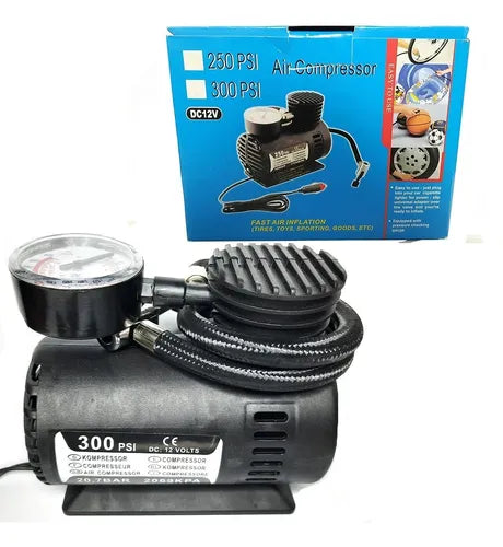 Mini Compresora Para Auto Portátil De Aire 12v 300psi Negro