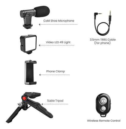 Kit Estabilizador y tripode Vertical y Horizontal Celular Luz Micrófono C remoto